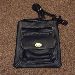 Navy blue cross shoulder purse leather